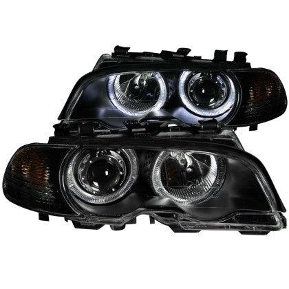 ANZO 2000-2003 BMW 3 / 2001 - 2003 M3 Series E46 Projector Headlights w/ Halo Black - GUMOTORSPORT