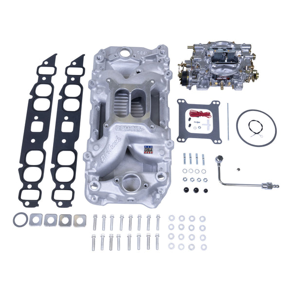 Edelbrock Manifold And Carb Kit Performer RPM Air-Gap Big Block Chevrolet Oval Port Natural Finish
