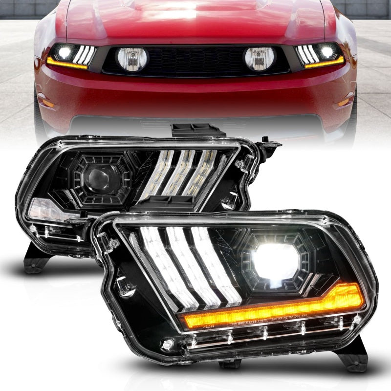 ANZO 2010 - 2014 Ford Mustang LED Projector Headlights w/Sequential Light Tube (NON HID Compatible)