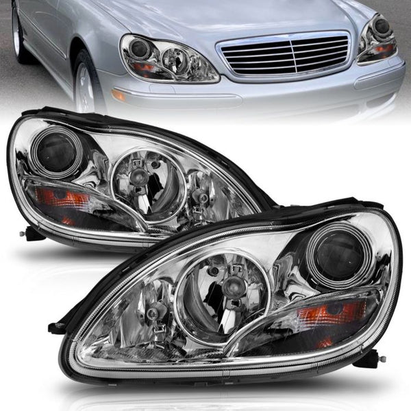 ANZO 2000 - 2005 Mercedes Benz S Class W220 Projector Headlights Chrome