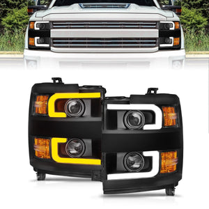 ANZO Projector Headlights 2015 - 2019 Chevrolet Silverado 2500HD / 3500HD Black w/ Black Rim