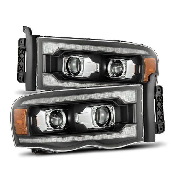 AlphaRex 2002 - 2005  Dodge Ram 1500 / 2003 -2005 Dodge Ram 2500/3500 LUXX LED Proj Headlights Plank Style Black w/Activ Light/Seq Signal