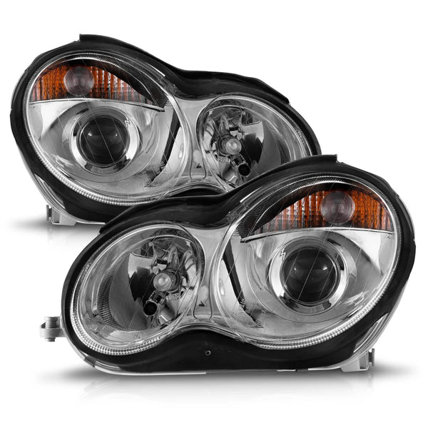 ANZO 2001-2007 Mercedes Benz C Class W203 Projector Headlights Chrome - 4DR models only