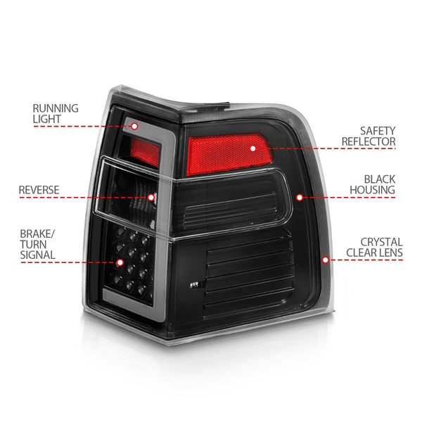 ANZO 2007 - 2017 Ford Expedition LED Taillights w/ Light Bar Black Housing Clear Lens