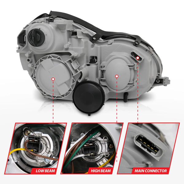 ANZO 2001-2007 Mercedes Benz C Class W203 Projector Headlights Chrome - 4DR models only