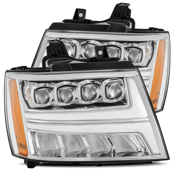 AlphaRex 2007 - 2013 Chevy Avalanche / 2007 - 2014 Tahoe / Suburban NOVA LED Proj Headlights Plank Style Design Chrome w/Activ Light/DRL