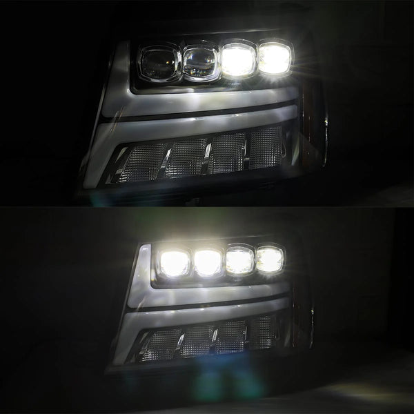 AlphaRex 2007 - 2013 Chevy Avalanche / 2007 - 2014 Tahoe / Suburban NOVA LED Proj Headlights Plank Style Design Chrome w/Activ Light/DRL