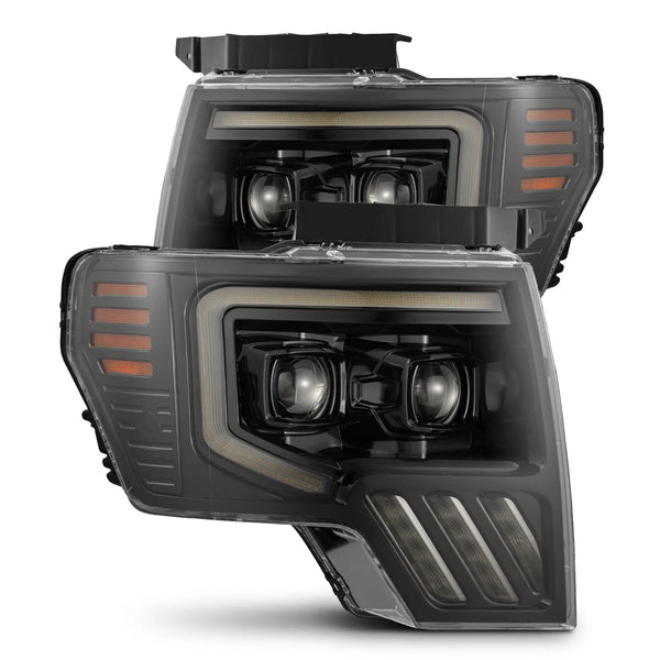 AlphaRex 2009 - 2014  Ford F-150 LUXX LED Projector Headlights Plank Style Jet Black w/Active Light/Seq Signal/DRL