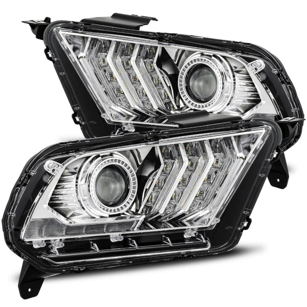 AlphaRex 2010 - 2012 Ford Mustang LUXX LED Projector Headlights Plank Style Chrome w/Activ Light/Seq Signal