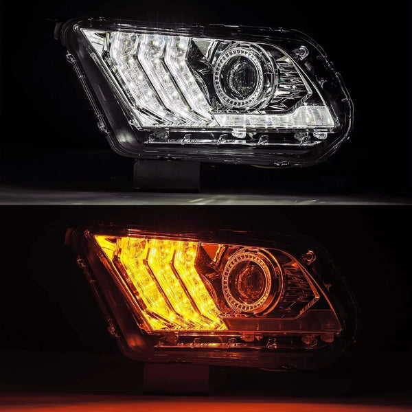 AlphaRex 2010 - 2012 Ford Mustang LUXX LED Projector Headlights Plank Style Chrome w/Activ Light/Seq Signal