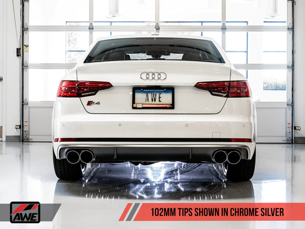 AWE Tuning Audi 2018 - 2024 B9 S4 Track Edition Exhaust - Non-Resonated (Silver 102mm Tips)