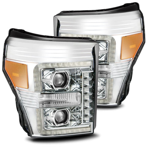 Alpharex 2011 - 2016 Ford Super Duty F-250 PRO-Series Halogen Projector Headlights Chrome w/Seq Signal