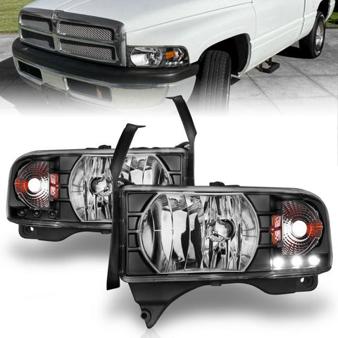 ANZO 1994-2001 Dodge Ram 1500 / Ram 2500/3500 1994 - 2002 Crystal Headlights Black w/ LED