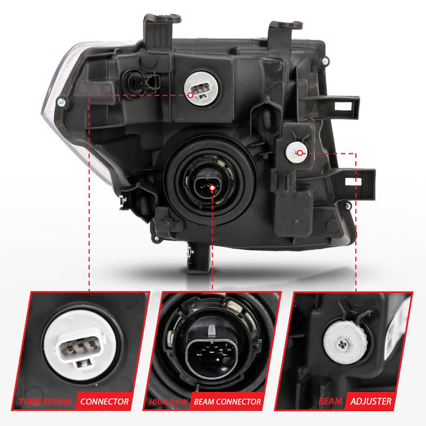 ANZO 2005 - 2007 Nissan Pathfinder / 2005 - 2008 Frontier  Crystal Headlight Black Amber