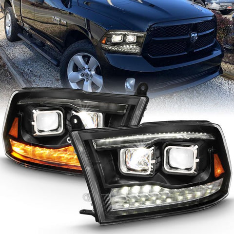 ANZO 2009-2018 Dodge Ram 1500 / Ram 2500 / 3500 2010 - 2018 Led Projector Plank Style Switchback H.L Halo Black Amber (OE Style)
