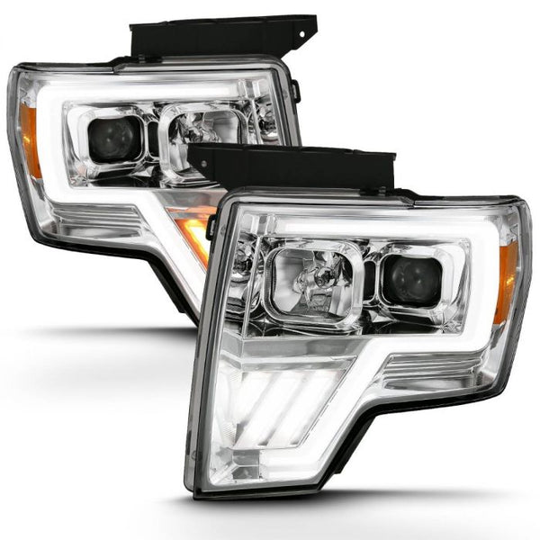 ANZO 2009-2014 Ford F-150 Projector Light Bar G4 Switchback Plank Headlight Chrome Amber