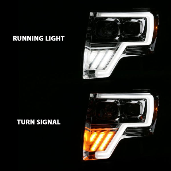 ANZO 2009-2014 Ford F-150 Projector Light Bar G4 Switchback Plank Headlight Chrome Amber