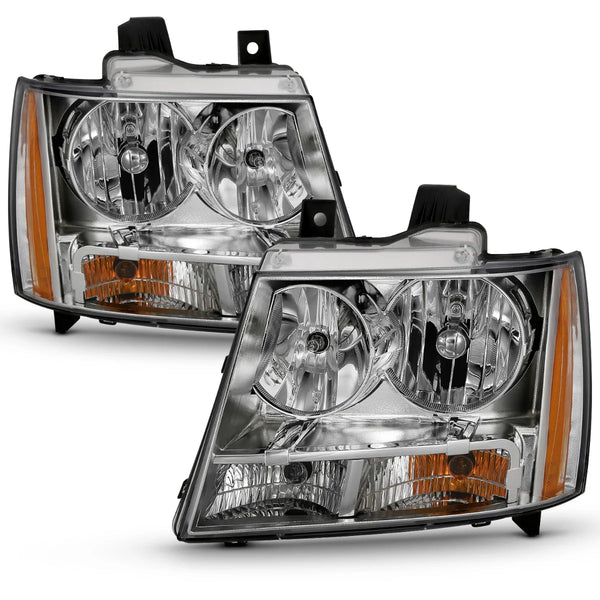ANZO 2007-2014 Chevy Tahoe / Suburban / 2007 - 2013 Avalanche Crystal Headlight Chrome Amber(OE)