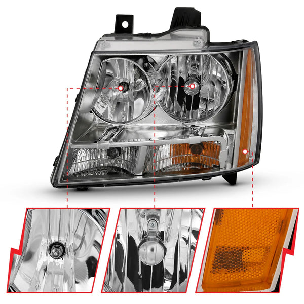 ANZO 2007-2014 Chevy Tahoe / Suburban / 2007 - 2013 Avalanche Crystal Headlight Chrome Amber(OE)