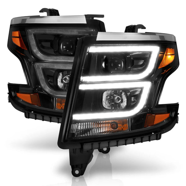 ANZO 2015-2020 Chevy Tahoe / Suburban Projector Headlights Plank Style Black w/DRL