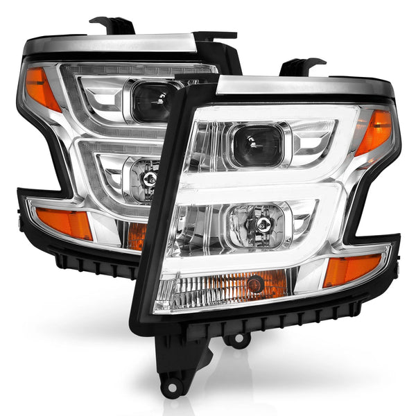 ANZO 2015-2020 Chevy Tahoe / Suburban Projector Headlights Plank Style Chrome w/DRL