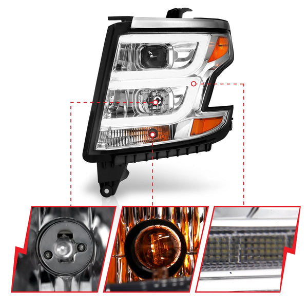ANZO 2015-2020 Chevy Tahoe / Suburban Projector Headlights Plank Style Chrome w/DRL