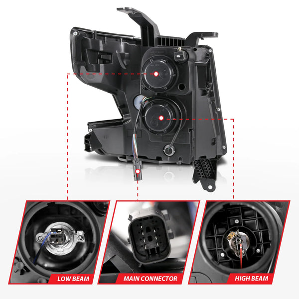 ANZO 2015-2020 Chevy Tahoe / Suburban Projector Headlights Plank Style Chrome w/DRL