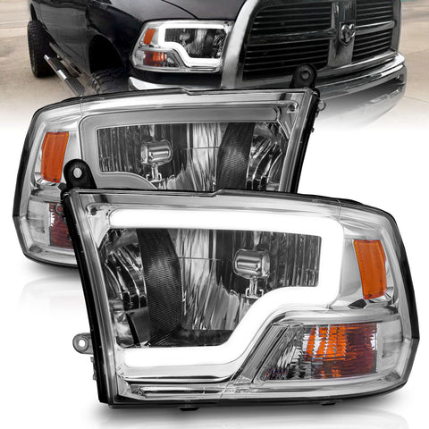 ANZO 2009-2018 Dodge Ram 1500 / 2500/ 3500 Crystal Headlights w/ Light Bar Chrome Housing