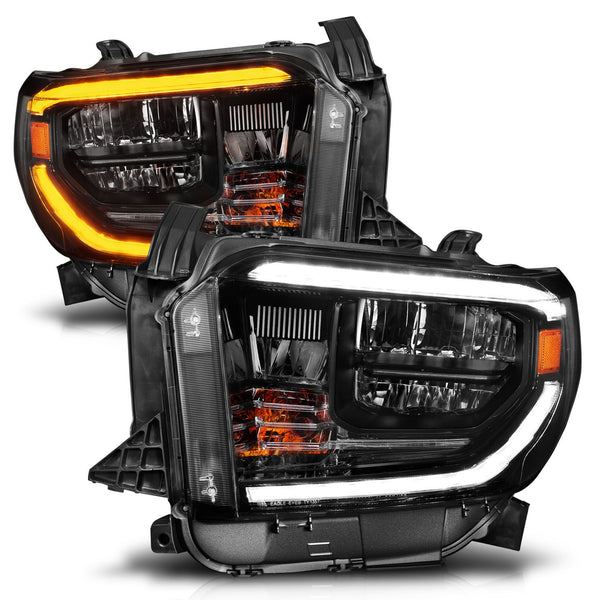 ANZO 2014 - 2021 Toyota Tundra (OE Halogen w/LED DRL) LED Crystal Headlights w/ Switchback &amp; DRL - Blk