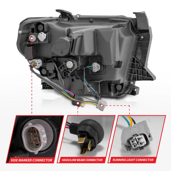 ANZO 2014 - 2021 Toyota Tundra (OE Halogen w/LED DRL) LED Crystal Headlights w/ Switchback &amp; DRL - Blk