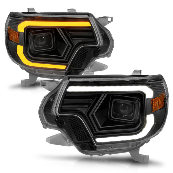 ANZO 2012 - 2015 Toyota Tacoma Projector Headlights - w/ Light Bar Switchback Black Housing