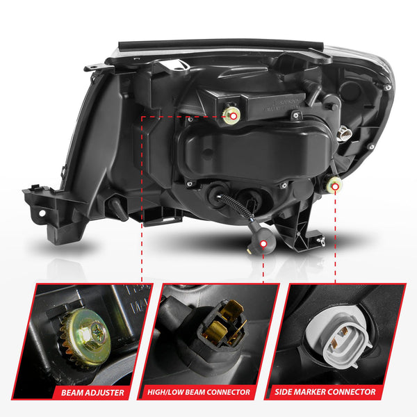 ANZO 2005 - 2011 Toyota Tacoma Projector Headlights w/Light Bar Switchback Black Housing