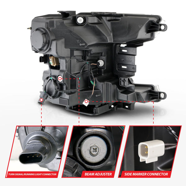 ANZO 2018 - 2020 Ford F-150 (w/o Fctry LED) Full LED Proj Headlights w/Light Bar Swtchbk Seq. Black w/Init