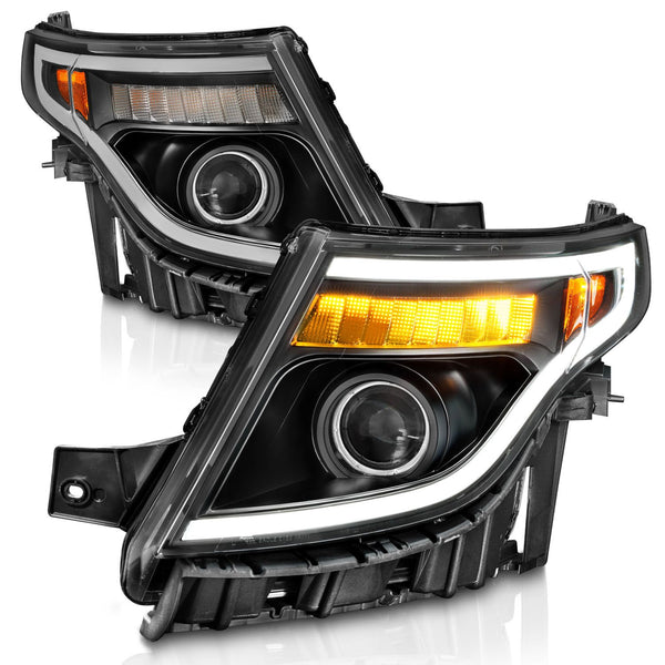 ANZO 2011 - 2015 Ford Explorer (w/Factory Halogen HL Only) Projector Headlights w/Light Bar Black Housing