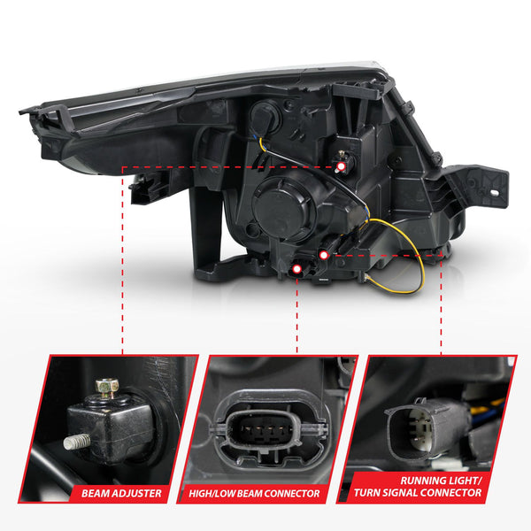 ANZO 2011 - 2015 Ford Explorer (w/Factory Halogen HL Only) Projector Headlights w/Light Bar Black Housing