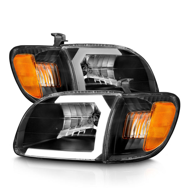 ANZO 2000 - 2004 Toyota Tundra (Fits Regular / Access Cab Only) Crystal Headlights w/Light Bar Black w/Corner Light