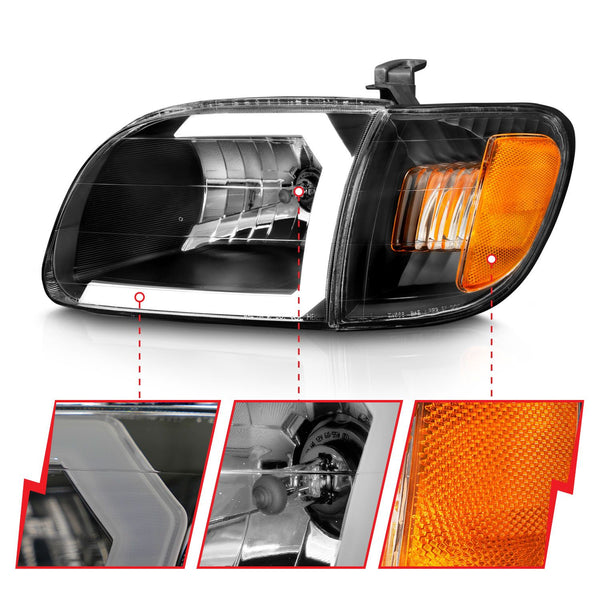 ANZO 2000 - 2004 Toyota Tundra (Fits Regular / Access Cab Only) Crystal Headlights w/Light Bar Black w/Corner Light