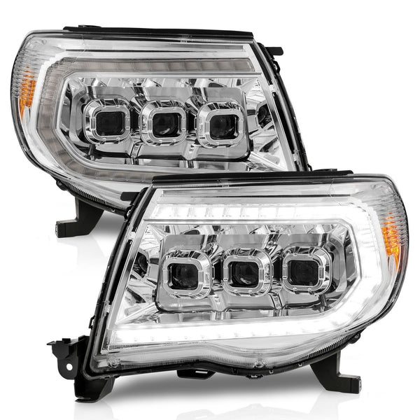 ANZO 2005 - 2011 Toyota Tacoma LED Projector Headlights w/Light Bar Switchback Seq. Chrome w/Initiation Light