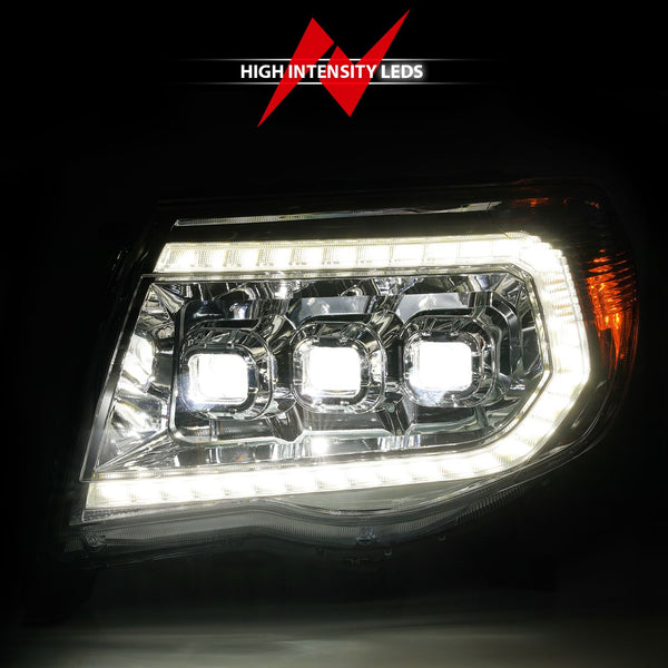 ANZO 2005 - 2011 Toyota Tacoma LED Projector Headlights w/Light Bar Switchback Seq. Chrome w/Initiation Light