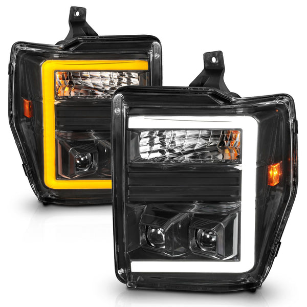 ANZO 2008 - 2010 Ford F-250 - F-550 Super Duty Projector Headlights w/ Light Bar Switchback Black Housing