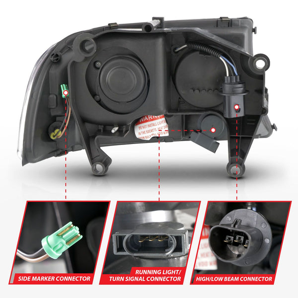 ANZO 1997 - 2004 Dodge Dakota / 1998 - 2003 Durango Crystal headlight Set w/ Light