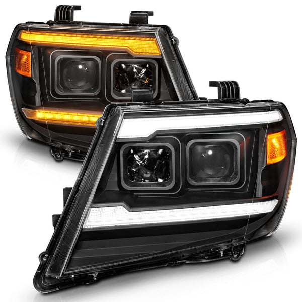 ANZO 2009 - 2021 Nissan Frontier Black Projector Plank Style DRL w/ Switchback & Sequential LED DRL