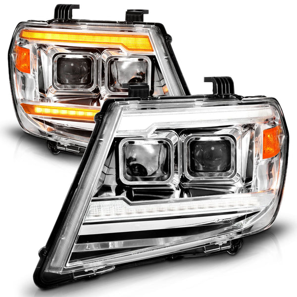 ANZO 2009 - 2020 Nissan Frontier Chrome Projector Plank Style DRL w/ Switchback & Sequential LED DRL