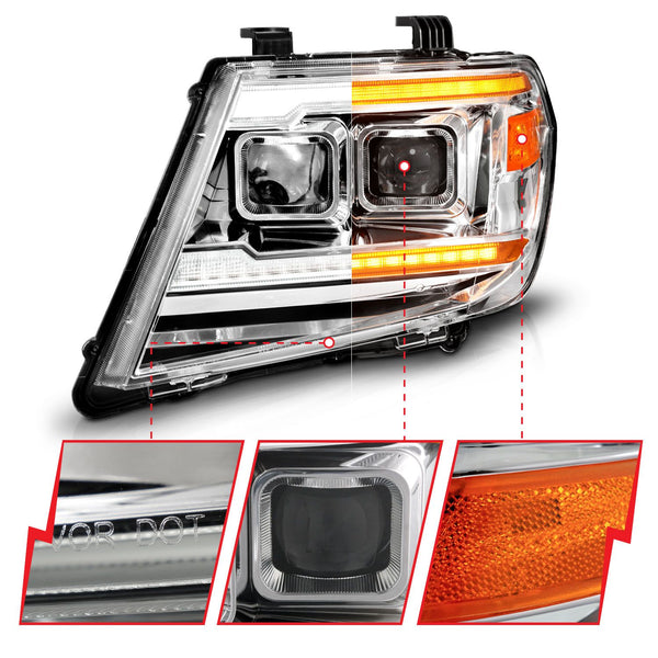 ANZO 2009 - 2020 Nissan Frontier Chrome Projector Plank Style DRL w/ Switchback & Sequential LED DRL