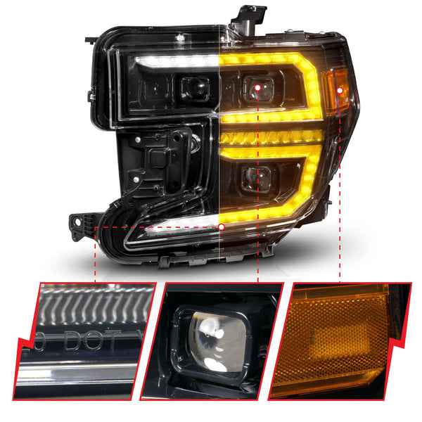 Anzo 2019- 2021 GMC Sierra 1500 LED Projector Headlight w/Switchback+Sequential - Black