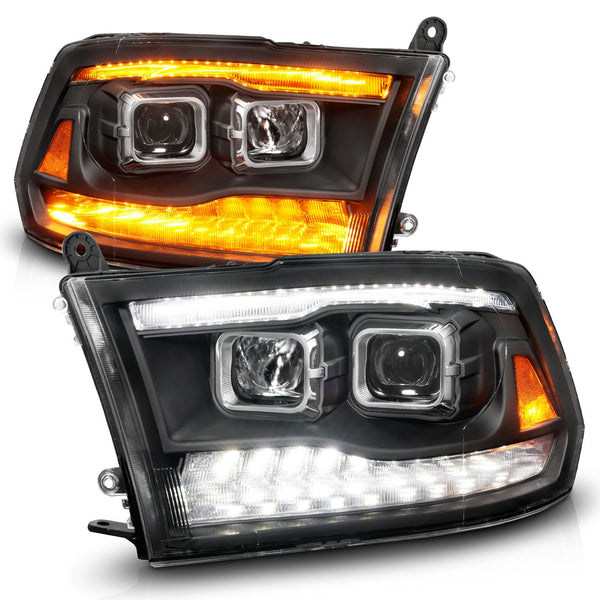 ANZO 2009 - 2018 Dodge Ram 1500/2500/3500 Projector Headlights Switchback + Sequential - Black Amber