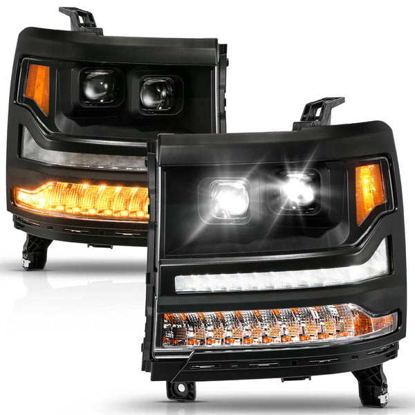 ANZO 2016 - 2018 Chevy Silverado 1500 (Factory HID Models ONLY) Full LED Proj Headlights Black - Pair