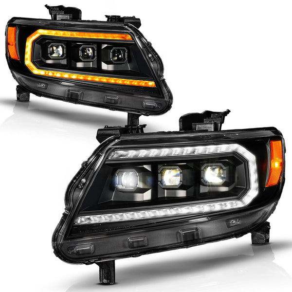 ANZO 2015 - 2022 Chevy Colorado Blk Housing Full LED DRL Projector Headlight w/ Sequential Light Bar