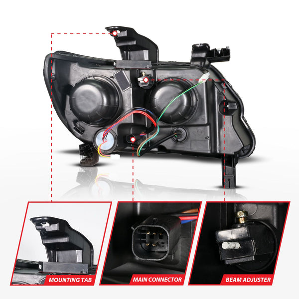ANZO 2015 - 2022 Chevy Colorado Blk Housing Full LED DRL Projector Headlight w/ Sequential Light Bar