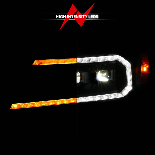 ANZO 2015 - 2022 Chevy Colorado Blk Housing Full LED DRL Projector Headlight w/ Sequential Light Bar